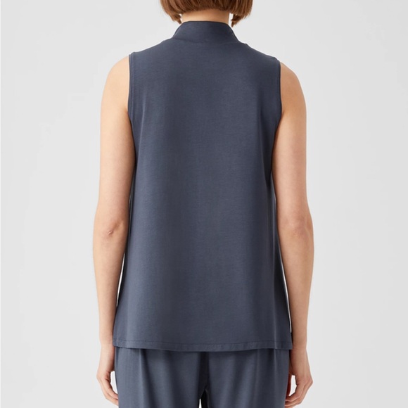 Eileen Fisher Fine Jersey Mock Neck Tank Blouse Top Womens Small Blue Minimalist - Picture 3 of 8